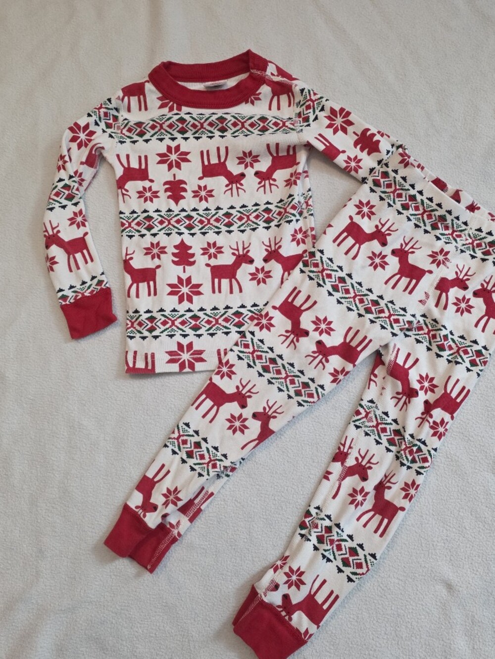 Hanna Andersson 100 4t Christmas Red and White Reindeer Holiday Pajama Set Pjs